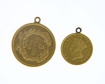Lot 77 - USA, gold 3 Dollars, 1859, and gold 1 Dollar,...