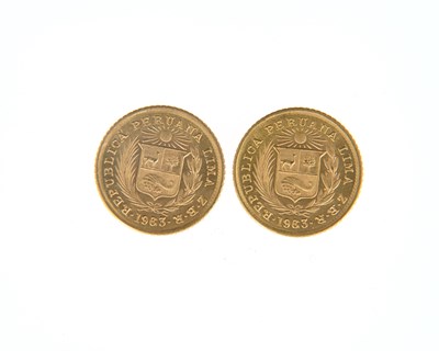 Lot 62 - Peru, two gold 1/5 Libra, 1963 (2)