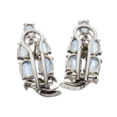 Lot 66 - A pair of mid 20th century aquamarine and diamond cluster earrings