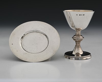 Lot 111 - A Victorian silver chalice and paten, parcel...