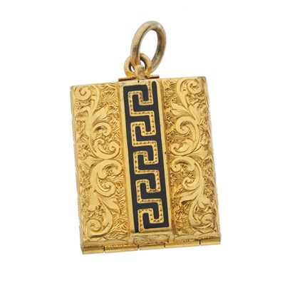 Lot 16 - A late Victorian gold black enamel locket pendant