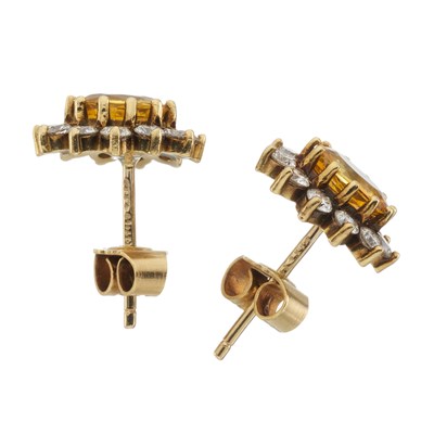 Lot 41 - A pair of 18ct gold yellow sapphire and diamond cluster stud earrings