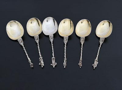 Lot 64 - A set of six Continental silver-coloured metal...