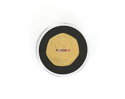 Lot 123 - D Day commemorative gold proof 50 pence coin,...