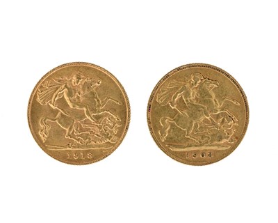Lot 124 - Edward VII and George V, gold half sovereigns...
