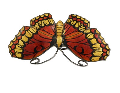 Lot 94 - A silver and enamelled butterfly brooch, J...