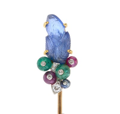 Lot 119 - Cartier, an extremely rare Art Deco gold and platinum, diamond Tutti Frutti jabot pin