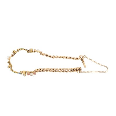 Lot 6 - An early 20th century gold, polychrome enamel and pearl bracelet