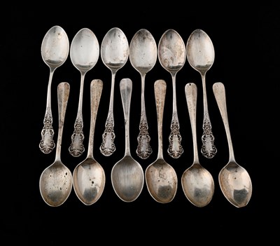 Lot 86 - Two sets of six Elizabeth II silver coffee...
