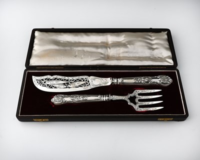 Lot 431 - A Victorian cased silver fish serving set,...