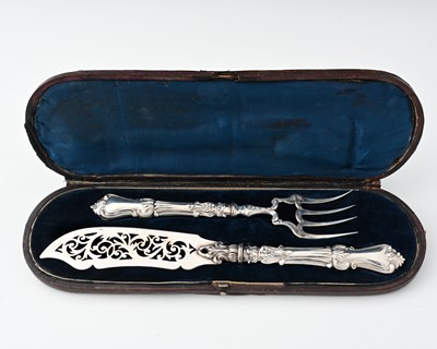 Lot 404 - A Victorian cased silver fish serving set,...