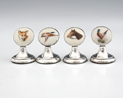 Lot 266 - A set of four George V silver and enamel menu...