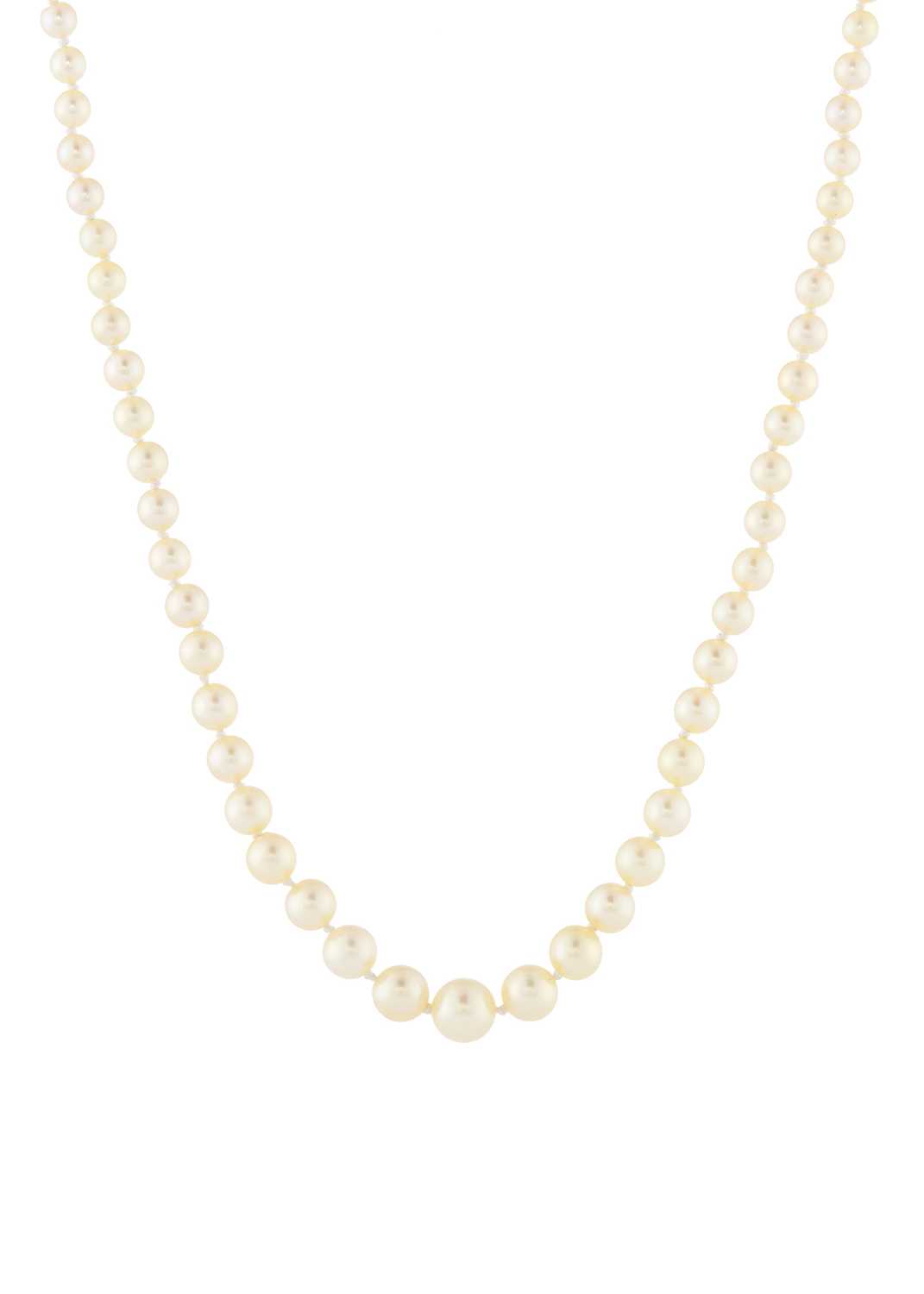 Lot 18 - An early 20th century pearl single-strand necklace, with gold diamond clasp