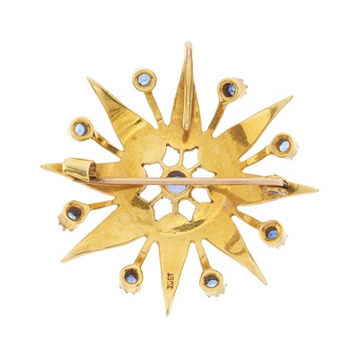 Lot 27 - An Edwardian 15ct gold sapphire and pearl star pendant brooch