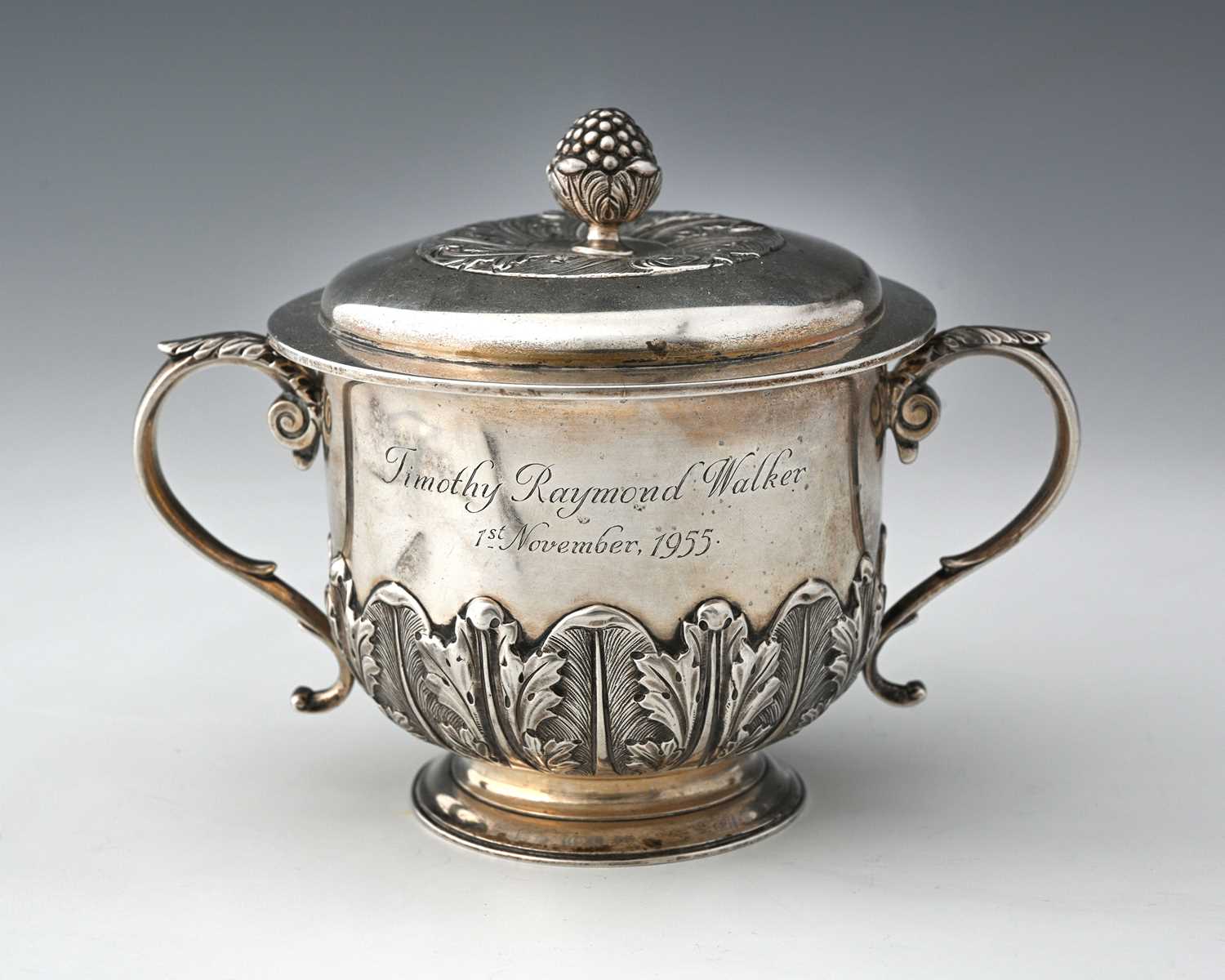 Lot 92 - A George V silver porringer and cover,...