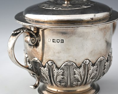 Lot 92 - A George V silver porringer and cover,...