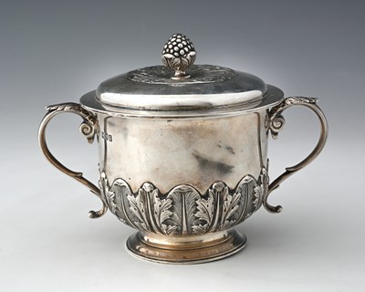 Lot 92 - A George V silver porringer and cover,...