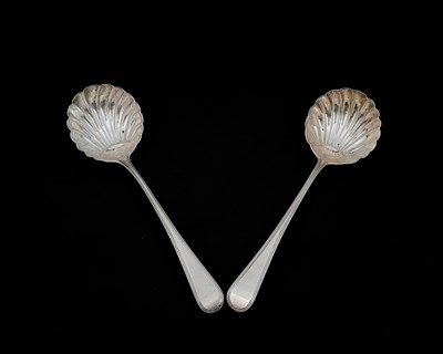 Lot 325 - A pair of George III silver Old English bead...