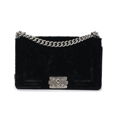 Lot 302 - Chanel, a black velvet Boy handbag.