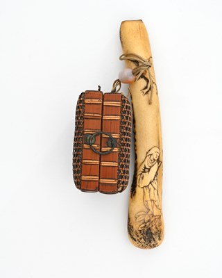 Lot 37 - A Japanese carved antler and bamboo sagemono...