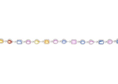 Lot 95 - An 18ct gold harlequin sapphire and diamond line bracelet