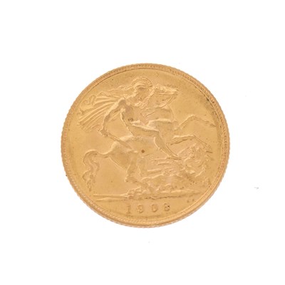 Lot 5 - Edward VII, a gold half sovereign coin dated...