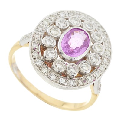 Lot 75 - An 18ct gold pink sapphire and diamond cluster ring