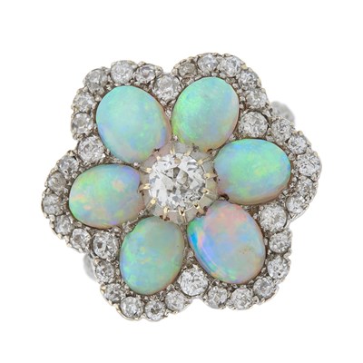 Lot 10 - An Edwardian white metal, opal cabochon and...