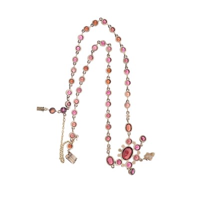 Lot 25 - A 19th century yellow metal garnet and pearl necklace