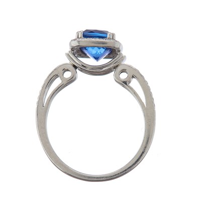 Lot 46 - A platinum cushion-shape tanzanite and...