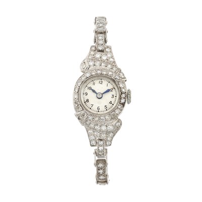 Lot 78 - An Art Deco platinum diamond cocktail watch