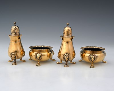 Lot 436 - A George VI silver gilt cruet set, comprising...