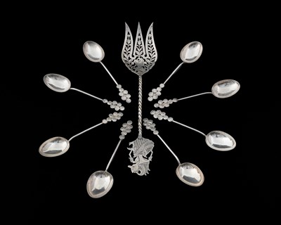 Lot 9 - A set of eight Eastern silver-coloured metal...