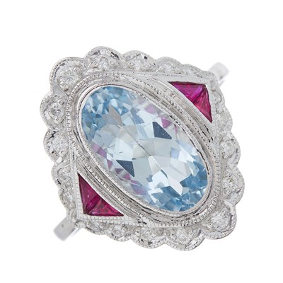 Lot 64 - An 18ct gold oval-shape aquamarine and...