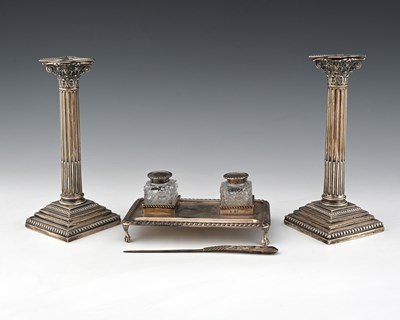 Lot 369 - A Victorian silver two-bottle inkstand, Josiah...