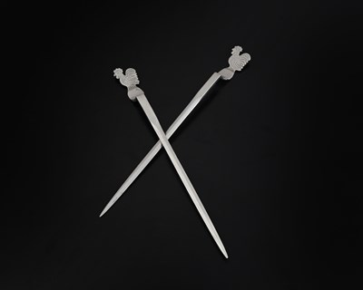 Lot 1 - A pair of Victorian silver game skewers, each...