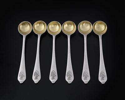 Lot 10 - A set of six Victorian silver dog nose...