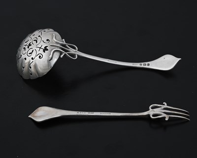 Lot 100 - An Arts and Crafts silver pickle fork and...