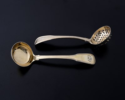 Lot 13 - A pair of George III silver-gilt fiddle and...