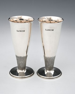 Lot 512 - A pair of modernist textured silver vases,...