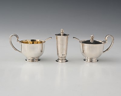 Lot 488 - R.E. Stone, a three-piece silver condiment set,...