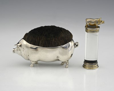 Lot 263 - An unmarked silver and glass desk seal, the...