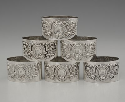 Lot 439 - A set of six Victorian silver napkin rings,...