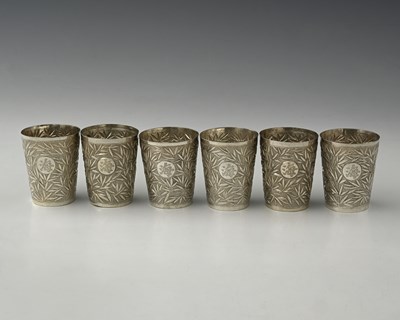 Lot 308 - China, a near set of six Chinese silver tot...