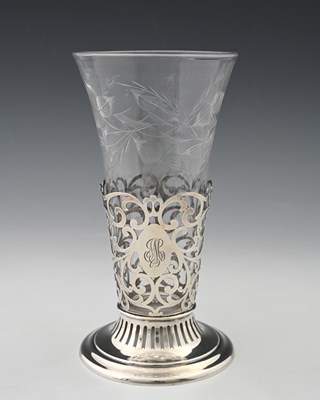 Lot 114 - An American reticulated silver and glass vase,...