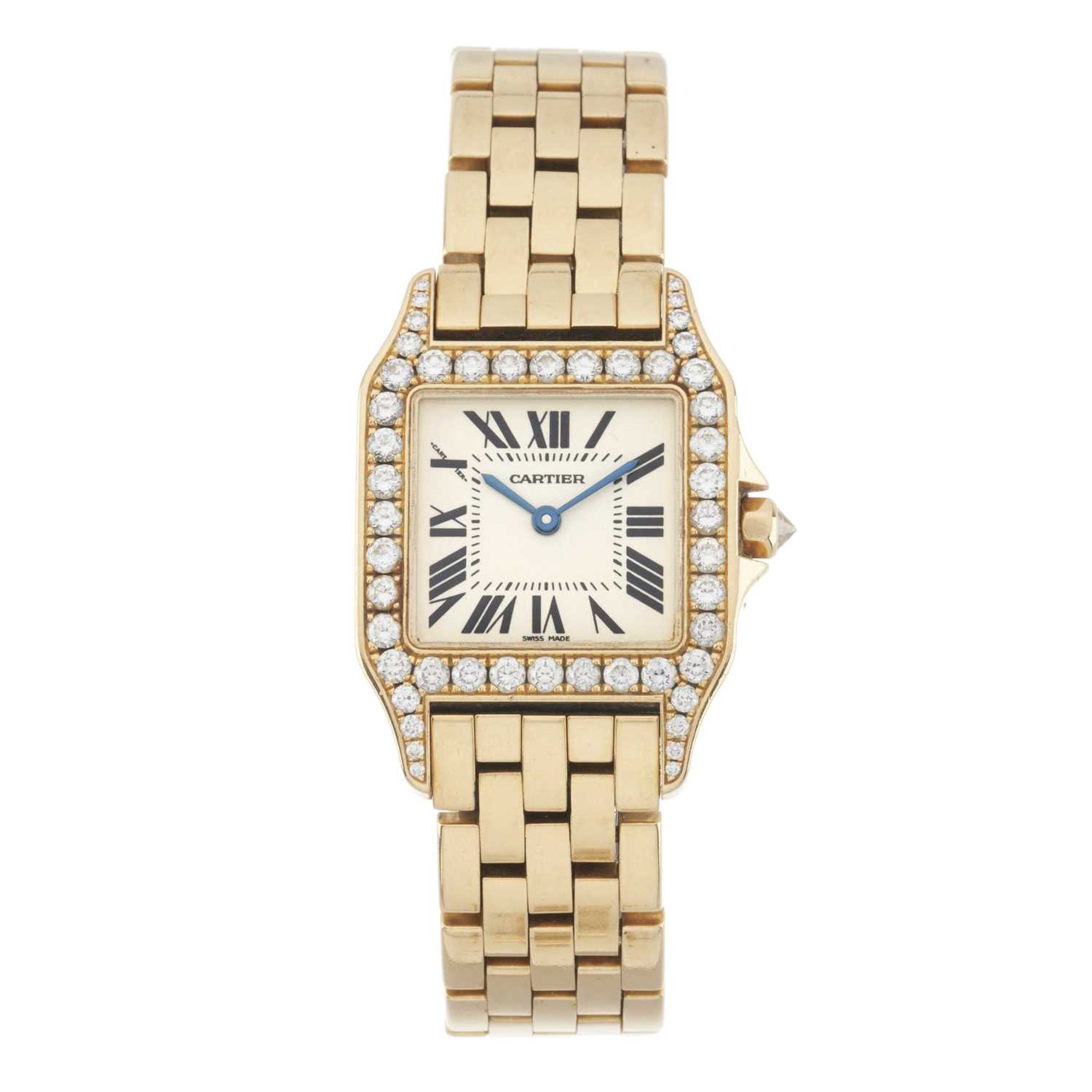 Lot 224 - Cartier, an 18ct gold diamond set Demoiselle bracelet watch