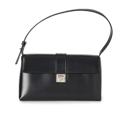 Lot 459 - Salvatore Ferragamo, a small black Gancini handbag.
