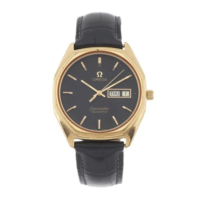 Lot 239 - Omega, a gold plated Seamaster day-date wrist watch