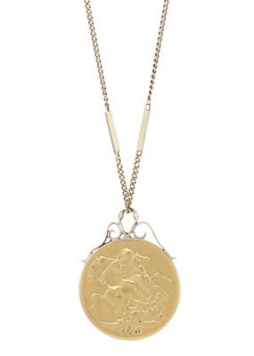 Lot 179 - George V, a gold full sovereign coin pendant, with chain