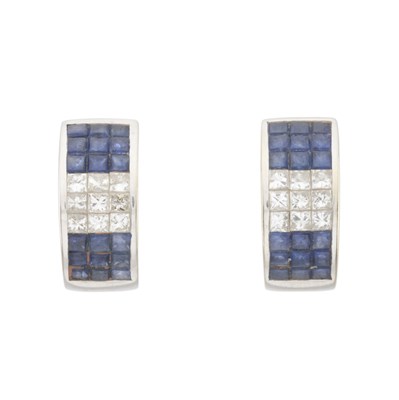 Lot 43 - A pair of 18ct gold sapphire and diamond hoop earrings